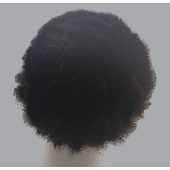Vintage Mink Fur Hat Made in USA MCM Real Fur Winter Pillbox Style, Brown - Picture 3 of 8